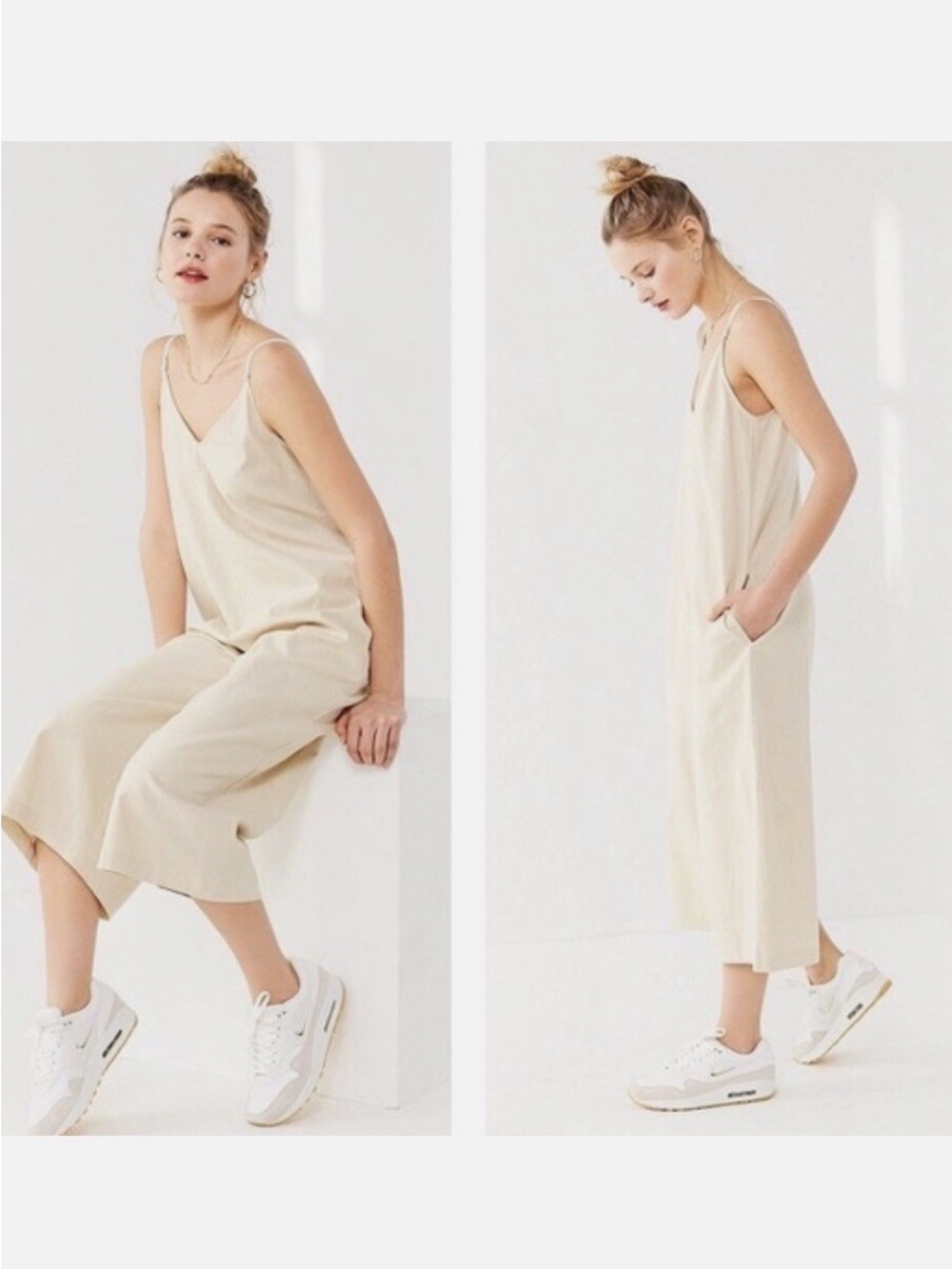 Urban Outfitters linen blend cream jumpsuit size XS